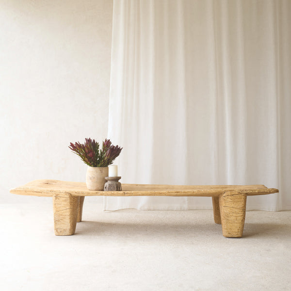 Vintage Teak Coffee Table Natural handcrafted from reclaimed solid teak with a light natural finish and traditional carved details.