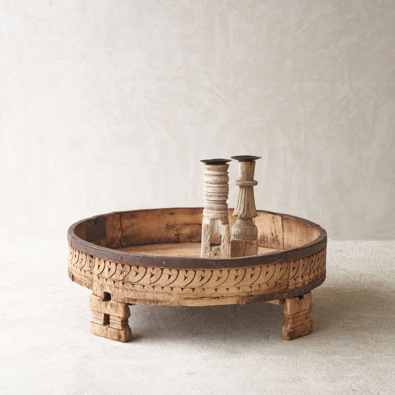 No. 5 | Teak Carved Corn Grinder Low Coffee Table