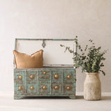 Vintage Chest with Brass Motifs | Bluewash