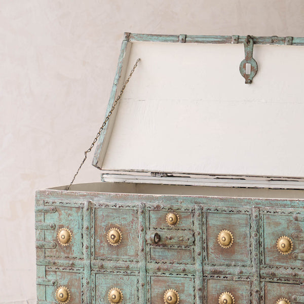 Vintage Chest with Brass Motifs | Bluewash