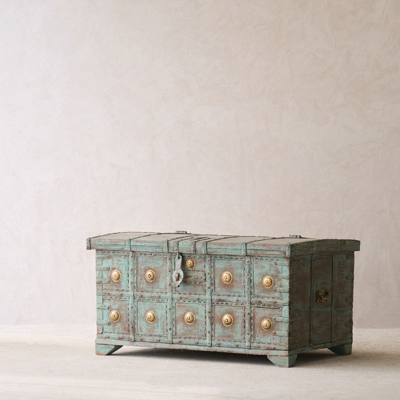 Vintage Chest with Brass Motifs | Bluewash