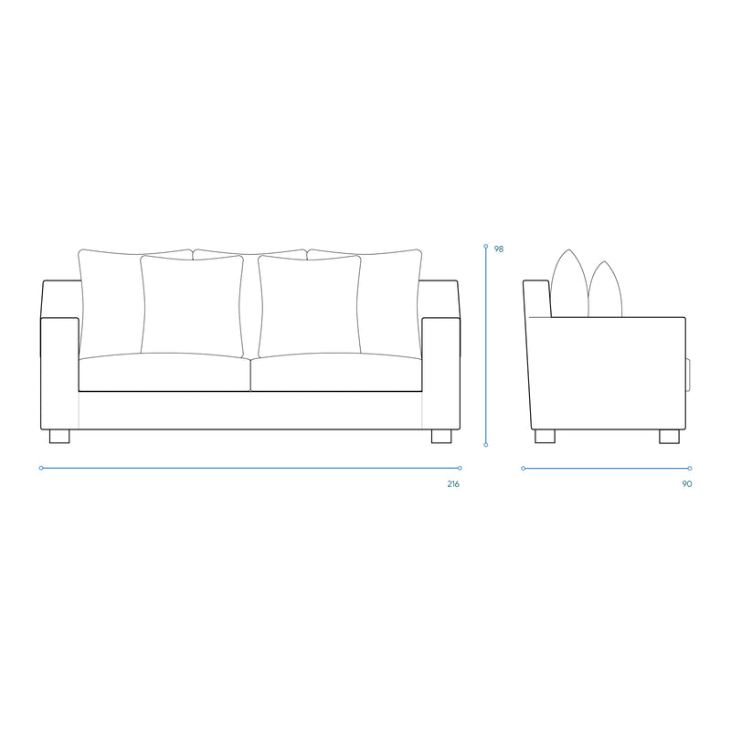 Beccy Fabric Sofa | 3 Seater - Ivory (216cm)