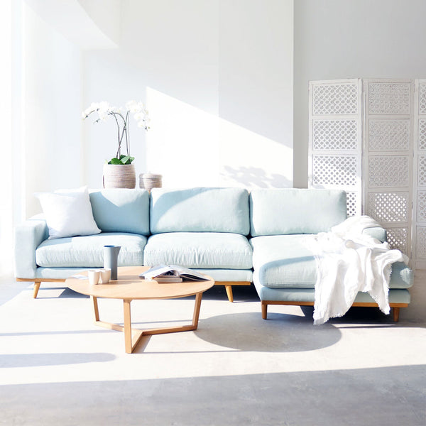 James L shape fabric sofa in sky - Originals Furniture Singapore