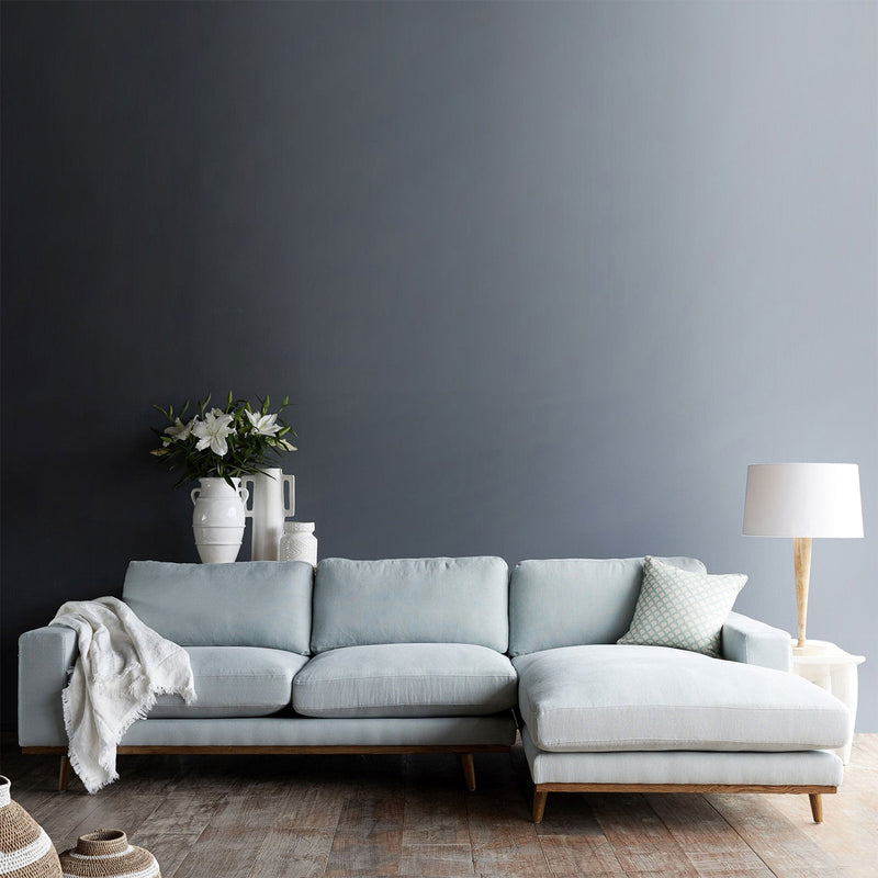 James L shape fabric sofa in sky - Originals Furniture Singapore