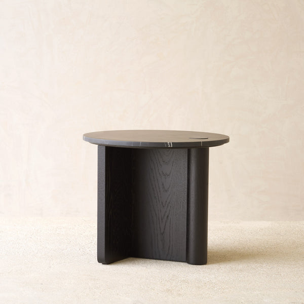 Pivot Side Table | Nero Marble with Black Oak Base (50cm)