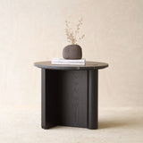 Pivot Side Table | Nero Marble with Black Oak Base (50cm)