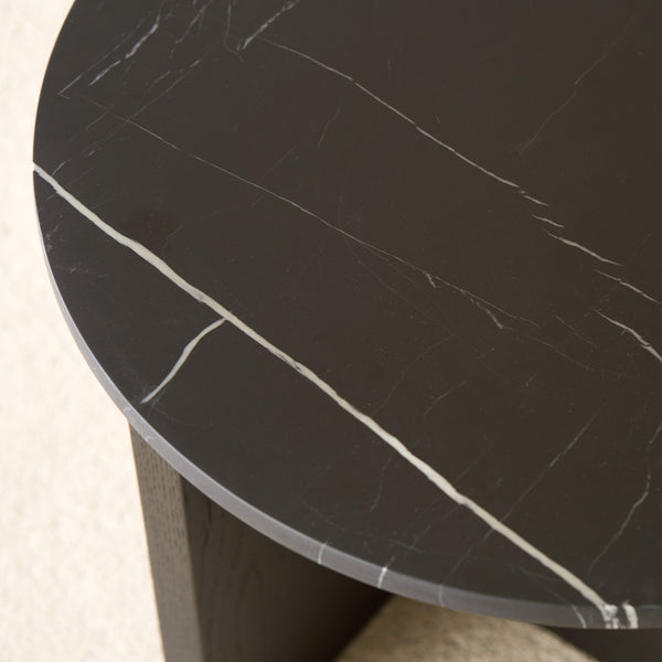 Pivot Side Table | Nero Marble with Black Oak Base (50cm)
