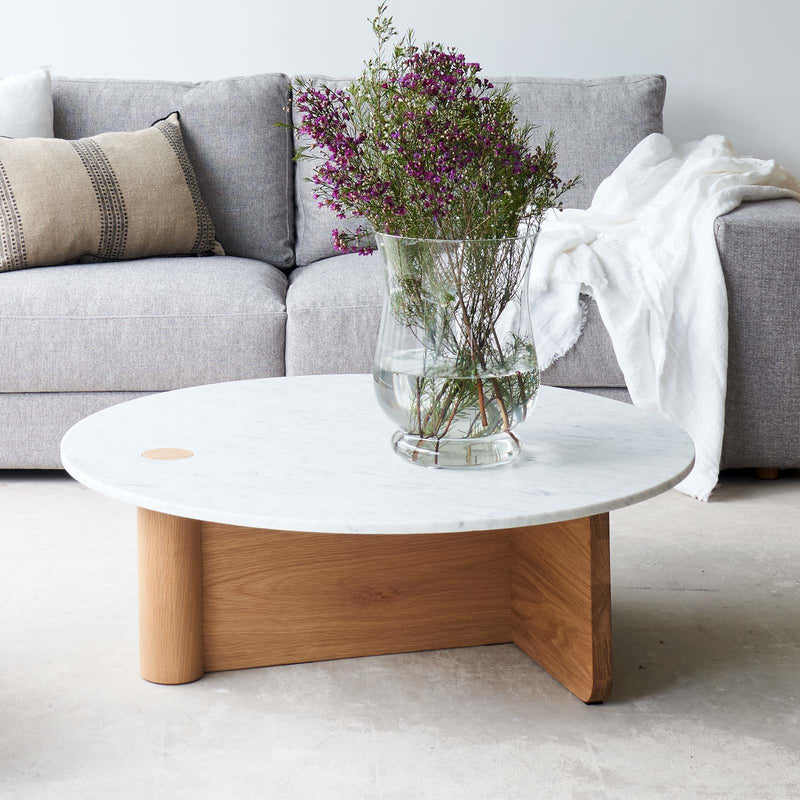 Pivot Coffee Table | Marble Top with Oak Base