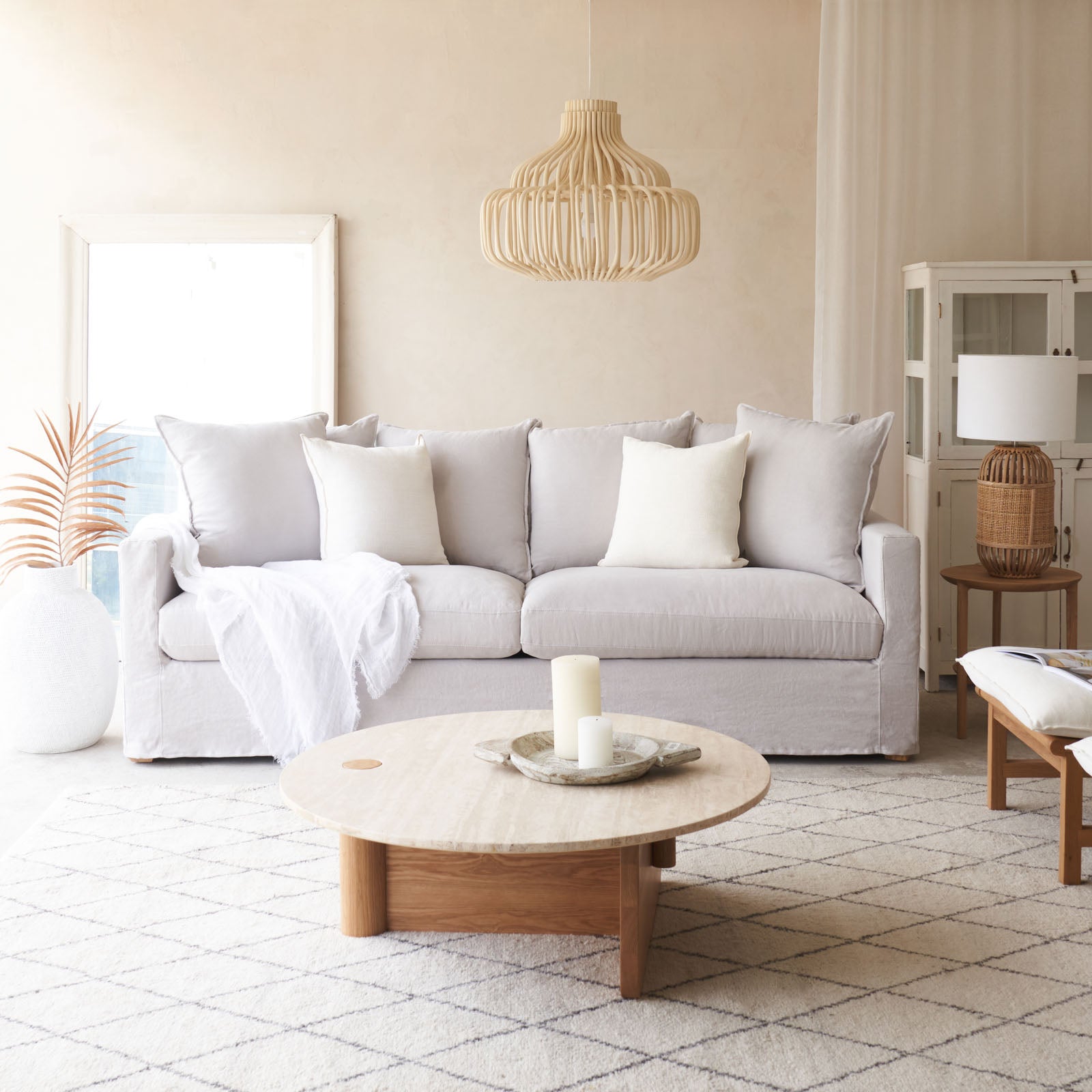 Pivot Coffee Table | Travertine Top with Oak Base – Originals
