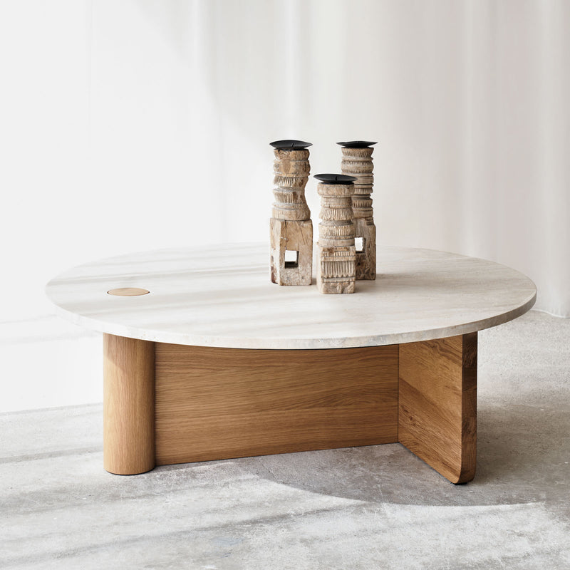 Pivot Coffee Table | Travertine Top with Oak Base