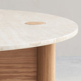 Pivot side table travertine top with oak base - Originals Furniture Singapore