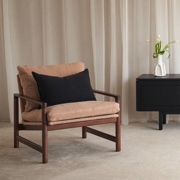 Troubadour Fabric Armchair | Walnut Frame - Apricot