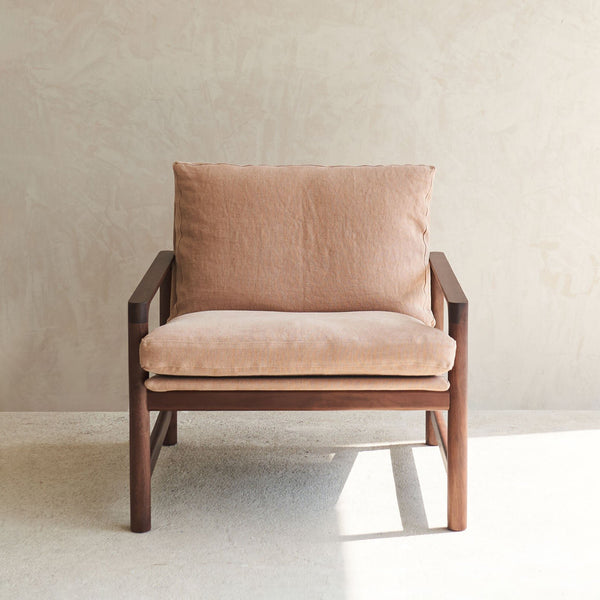 Troubadour Fabric Armchair | Walnut Frame - Apricot