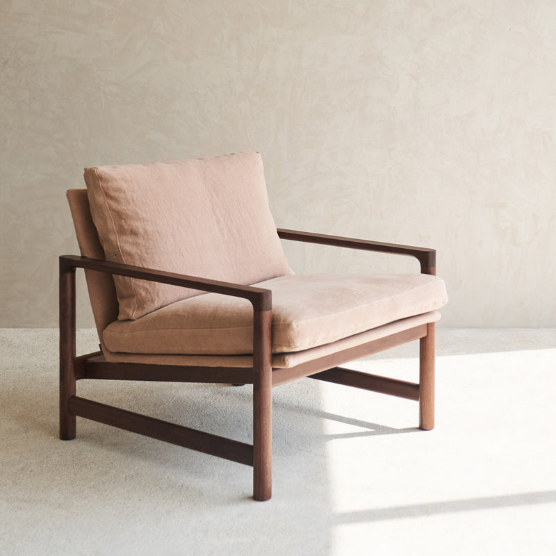 Troubadour Fabric Armchair | Walnut Frame - Apricot