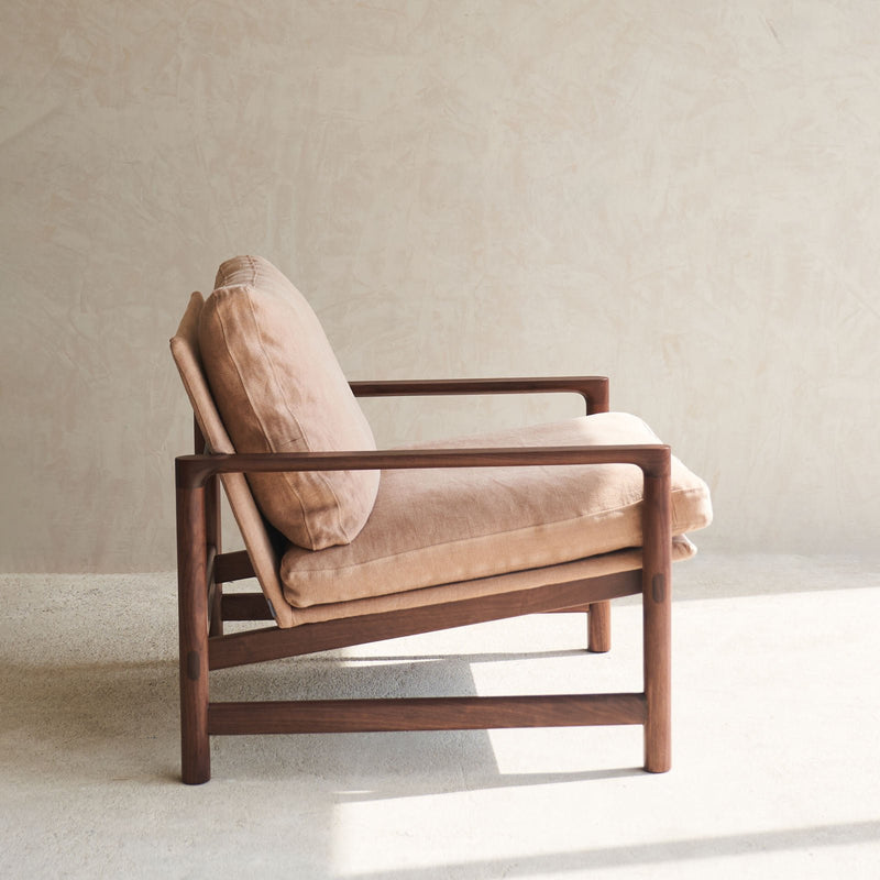 Troubadour Fabric Armchair | Walnut Frame - Apricot