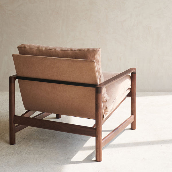 Troubadour Fabric Armchair | Walnut Frame - Apricot