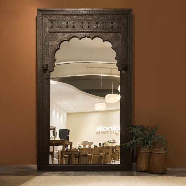 Vintage Teak Carved Mirror with Arch | Chocolate - Originals Furniture