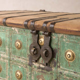 Vintage Indian Chest with Brass Motifs | Green - Originals Furniture