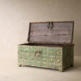 Vintage Indian Chest with Brass Motifs | Green - Originals Furniture