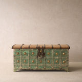 Vintage Indian Chest with Brass Motifs | Green - Originals Furniture