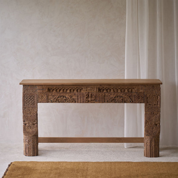 Vintage Teak Console with Carvings