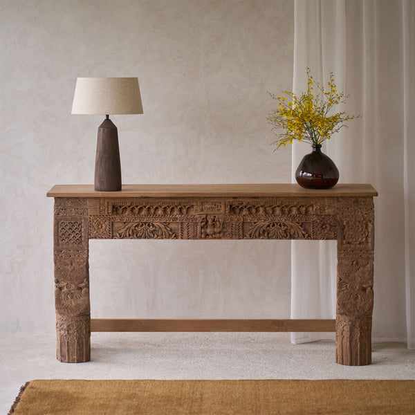 Vintage Teak Console with Carvings