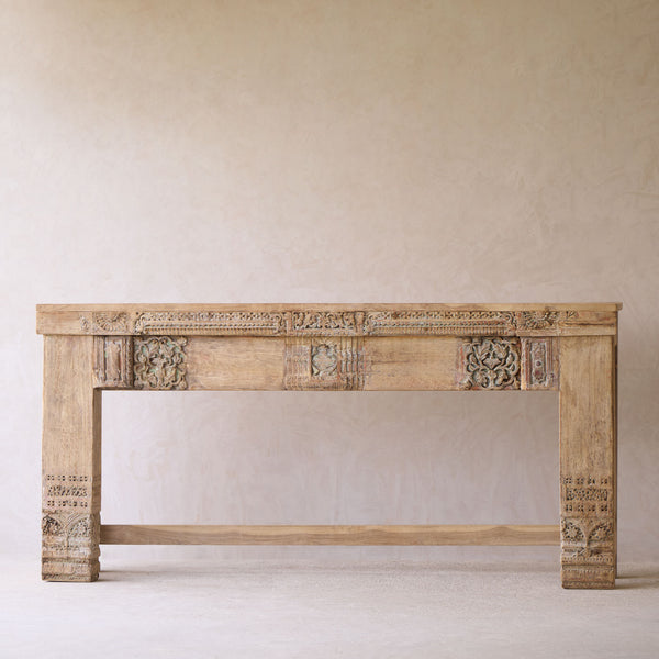 Vintage Teak Console with Carvings