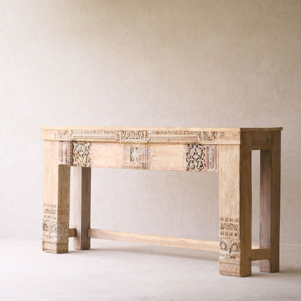 Vintage Teak Console with Carvings