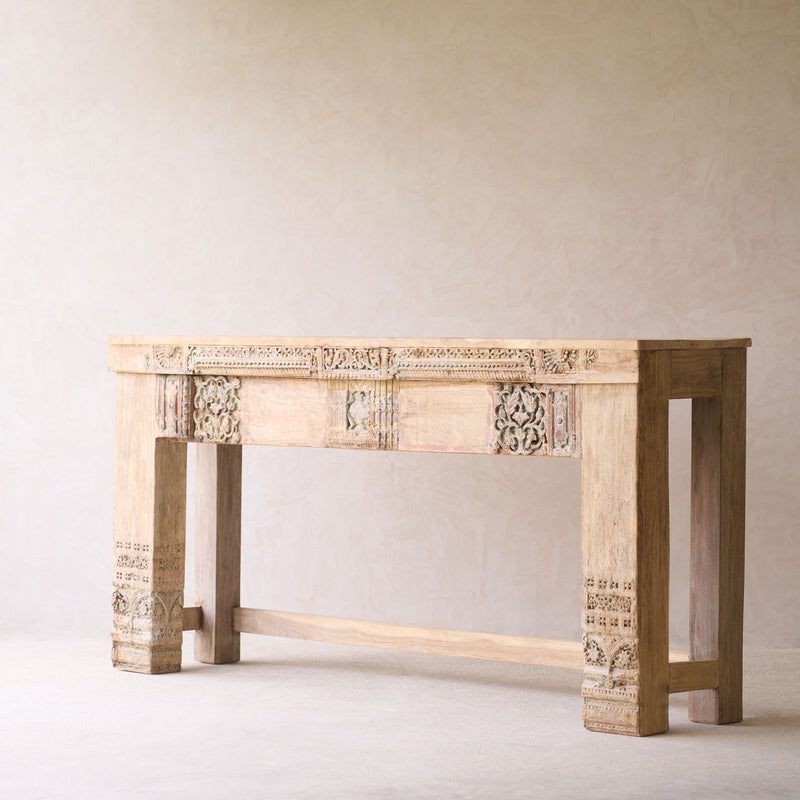 Vintage Teak Console with Carvings