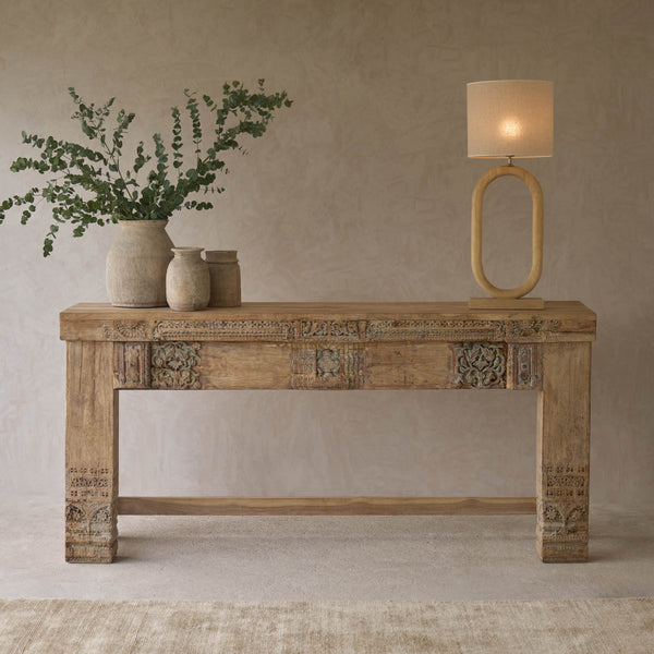 Vintage Teak Console with Carvings