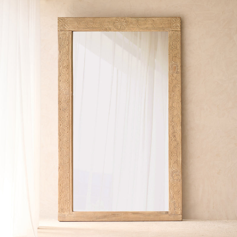 Vintage Carved Teak Mirror | Natural