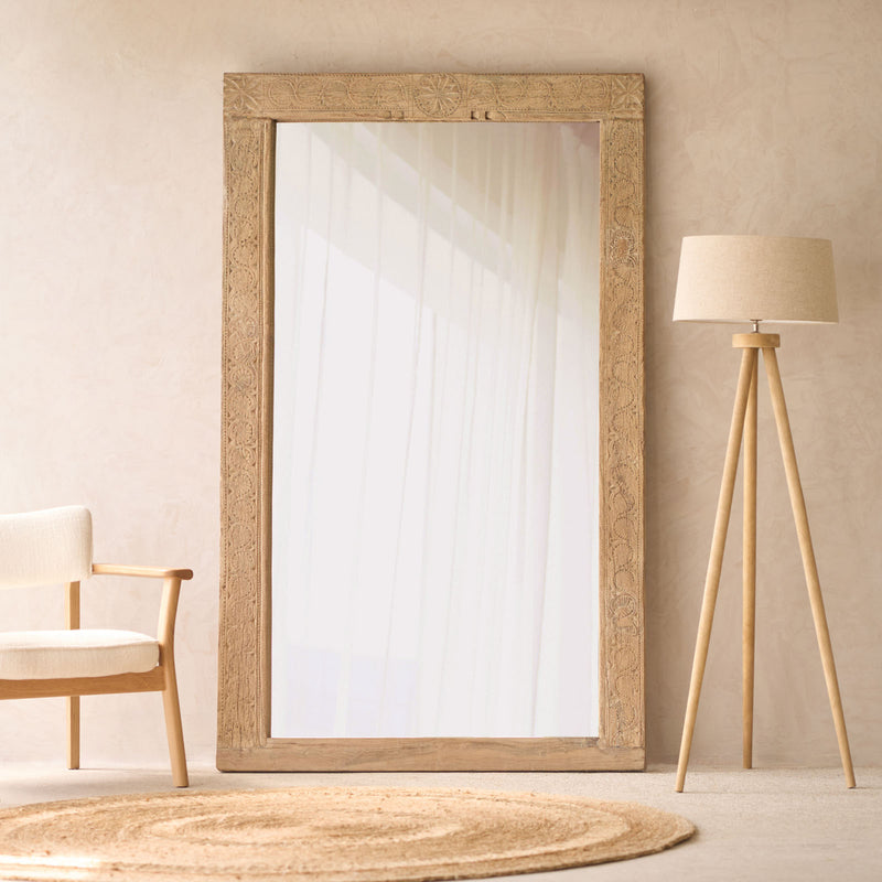 Vintage Carved Teak Mirror | Natural