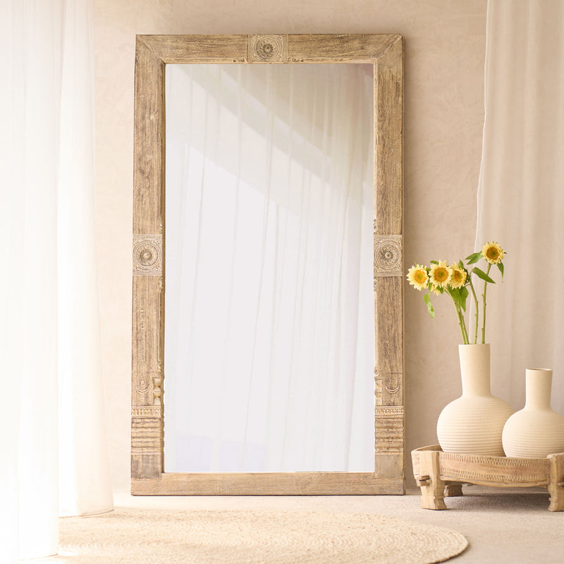 Vintage Carved Teak Mirror | Natural