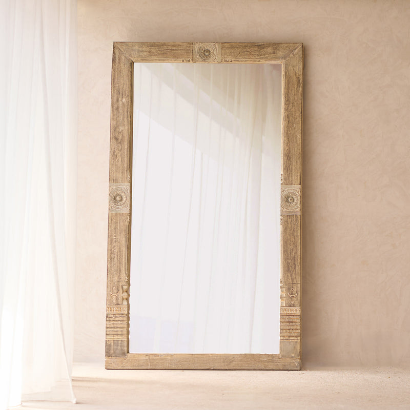 Vintage Carved Teak Mirror | Natural