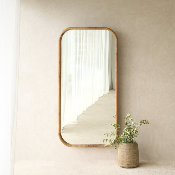 Retro Rounded Teak Mirror | Natural