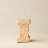 Reclaimed sandstone candle pedestal handcrafted from solid sandstone salvaged from a historic building in India.