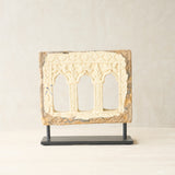 Triple Arch Sandstone Panel handcrafted from reclaimed sandstone salvaged from a historic architectural building in India.