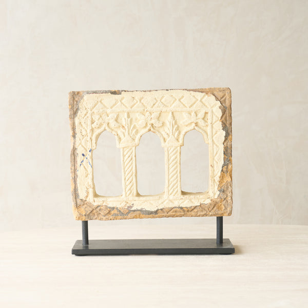 Triple Arch Sandstone Panel handcrafted from reclaimed sandstone salvaged from a historic architectural building in India.
