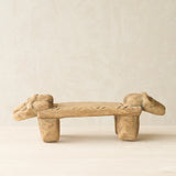 Vintage Naga Tribal Stool Natural handcrafted from solid hardwood in Nagaland, India, featuring a sculptural hand-carved design and natural restored finish.