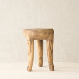 Vintage Naga Tribal Side Table Natural handcrafted from solid hardwood in Nagaland, India with a sculptural hand-carved design and natural restored finish.