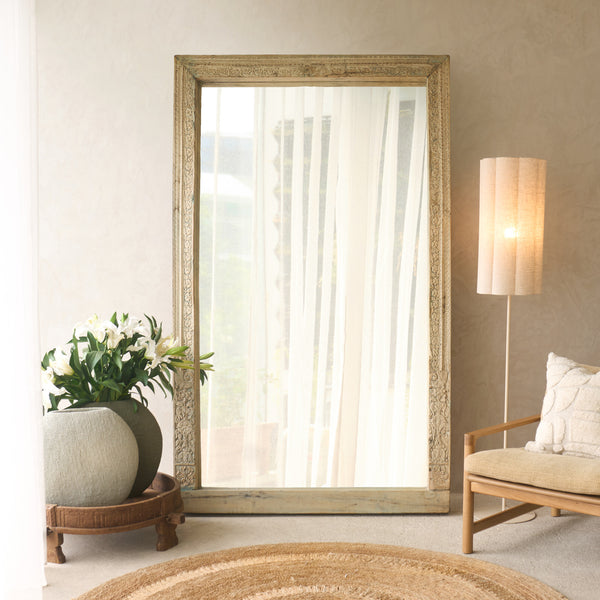 Carved Teak Mirror XL - Blue Patina | A