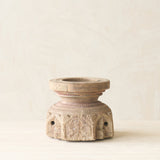 Vintage Seed Candle Holder handcrafted from a reclaimed wooden seed disperser from India with intricate carved detailing.