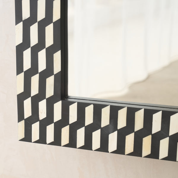 Handcrafted Bone Inlay Geometric Mirror | No. 2