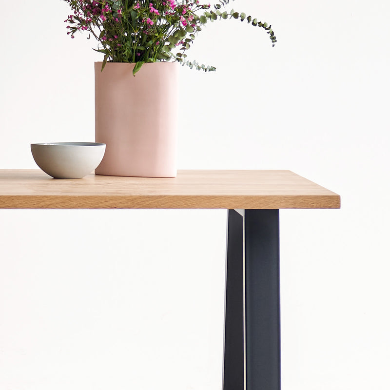 Oak Dining Table with black A frame base - Originals Furniture Singapore