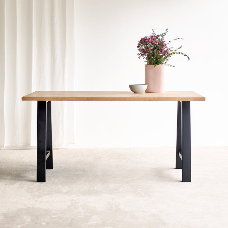 Oak Dining Table with black A frame base - Originals Furniture Singapore