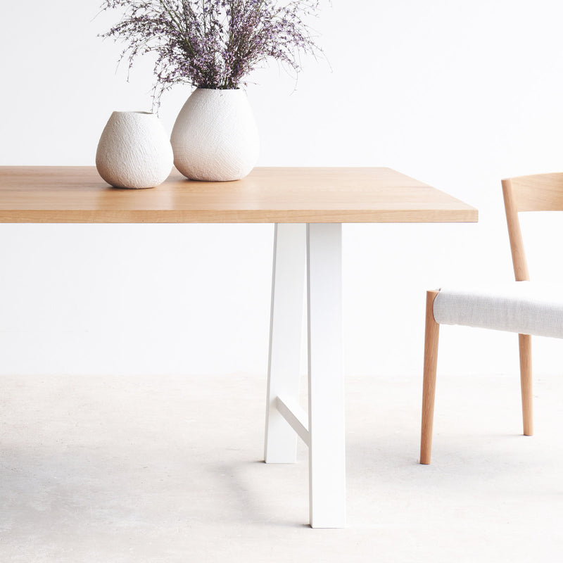 Oak Dining Table with white A frame base - Originals Furniture Singapore