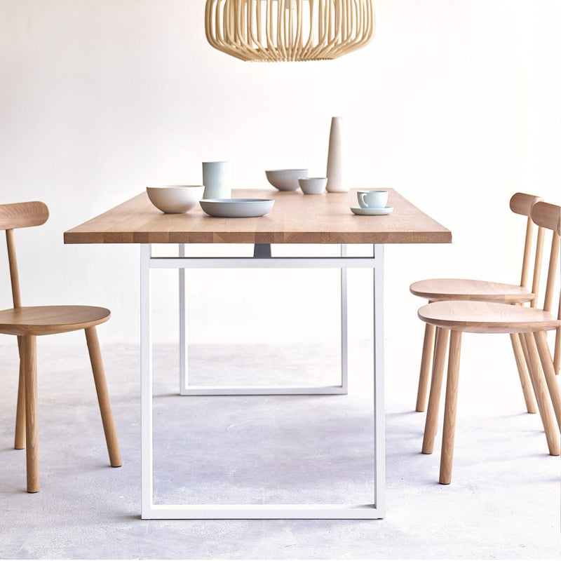 Oak dining table with white U base - Originals Furniture Singapore
