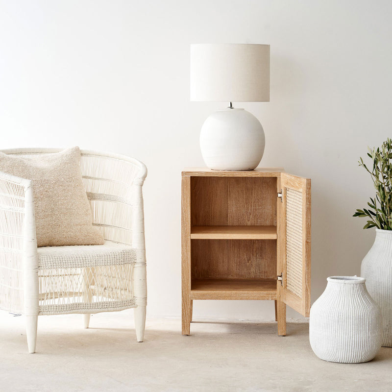 Rattan Bedside Table | Teak - Whitewash