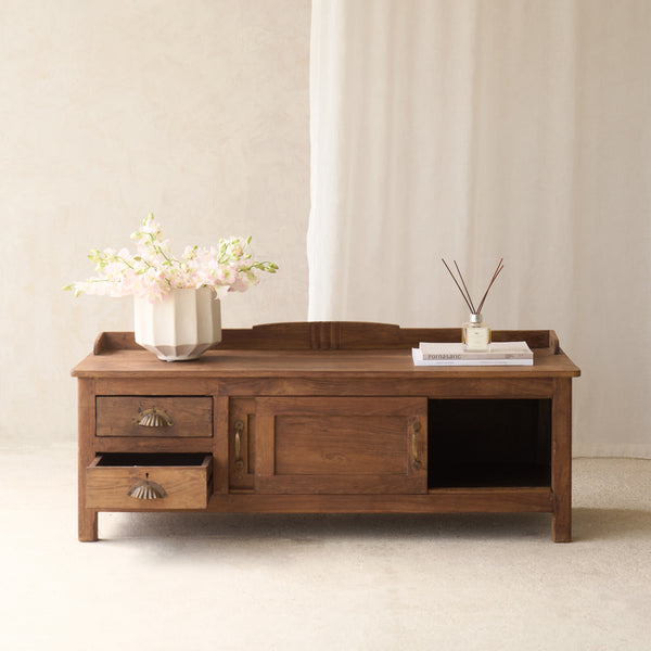 Vintage Low Teak TV Console | Dark