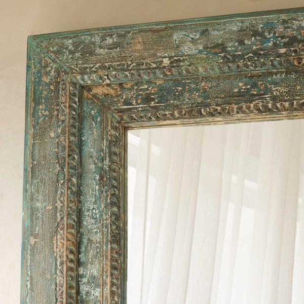 Vintage Teak Carved Mirror | Rustic Blue - Originals Furniture